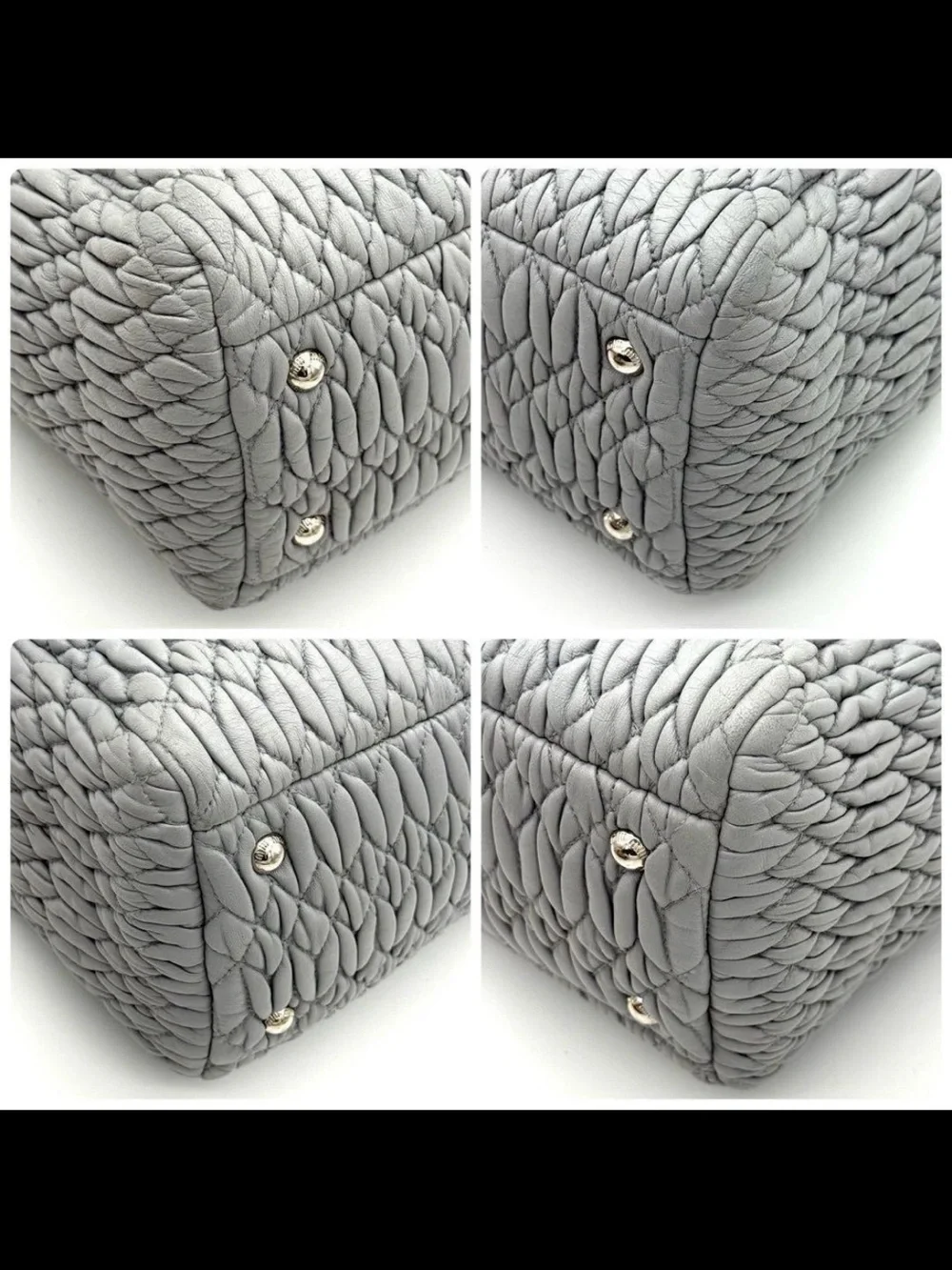 Miu Miu Silver-Gray Quilted Tote with Crystal-Embellished Chain